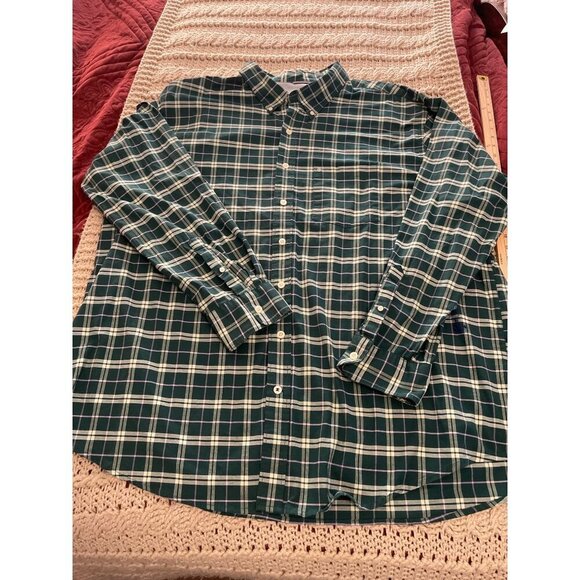 Izod Saltwater Relaxed Men's 3XLT Plaid Button Shirt Green & White - Picture 1 of 13